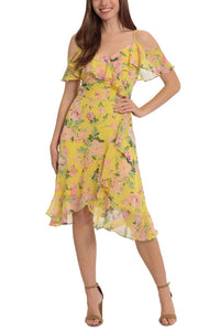 London Times - Floral Flutter Off-the-Shoulder Dress