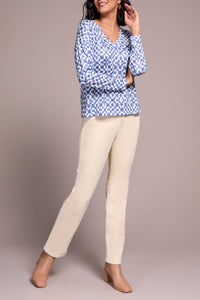 TRIBAL V-neck Knit Top in ultra blue - women's long sleeve top - detail view