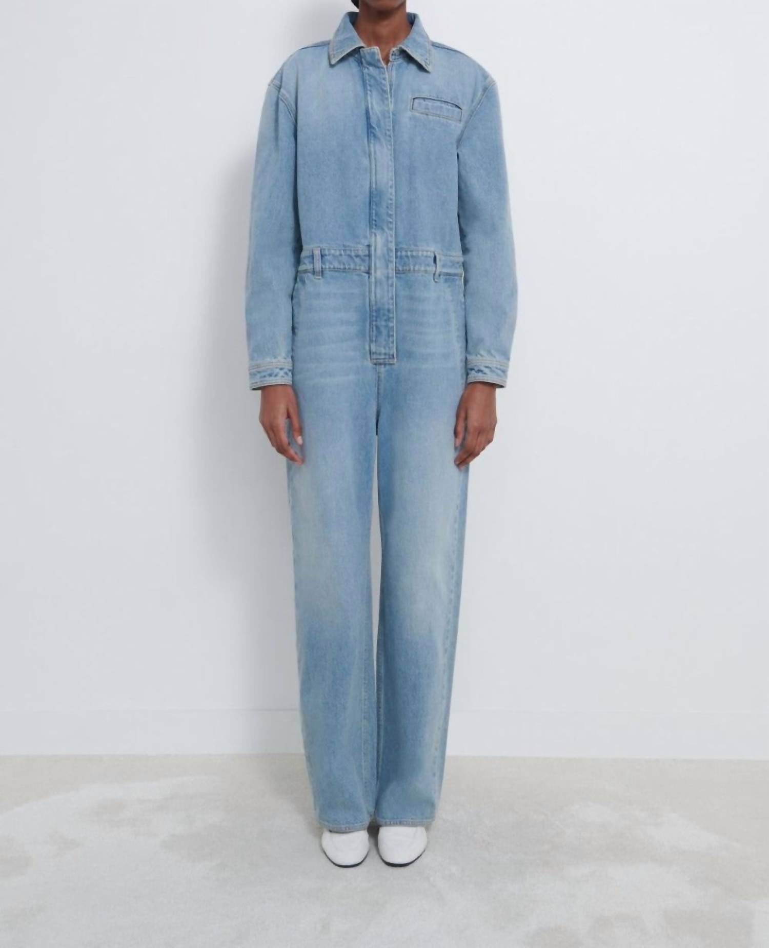 Loulou de Saison Panay Denim Jumpsuit in washed light blue - women's pants