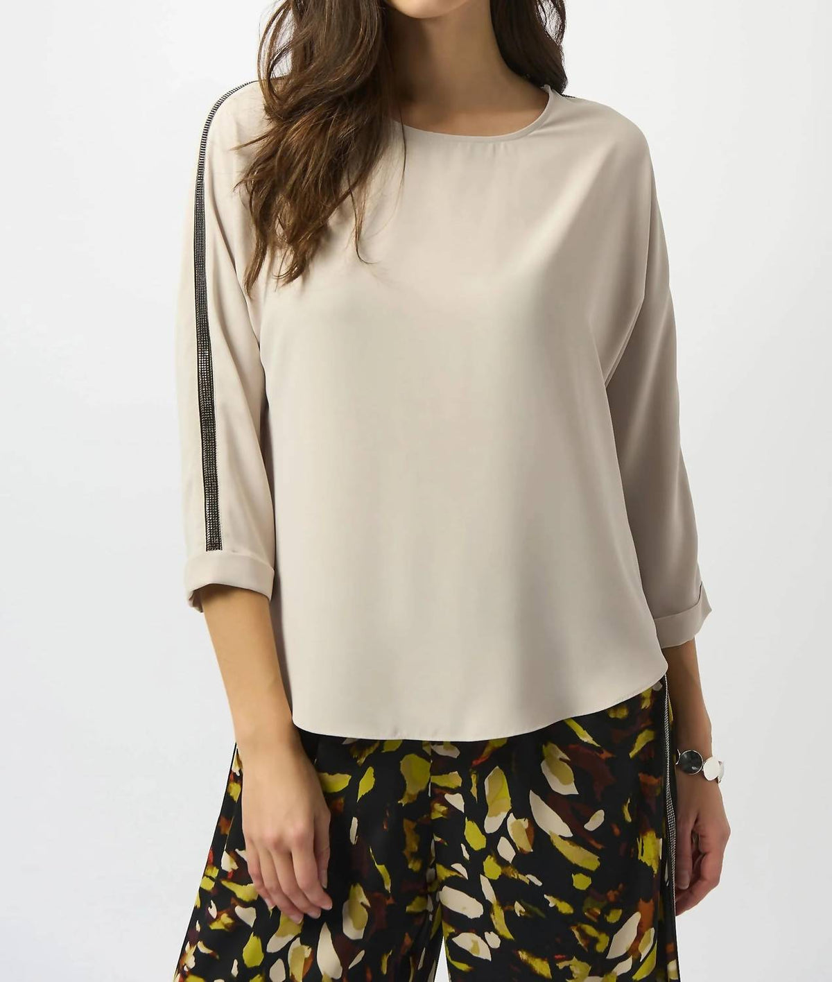 Joseph Ribkoff - Embellished Sleeves Lightweight Twill Top