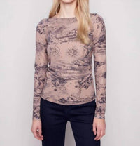 Charlie B - Astrology Print Mesh Long Sleeve Top