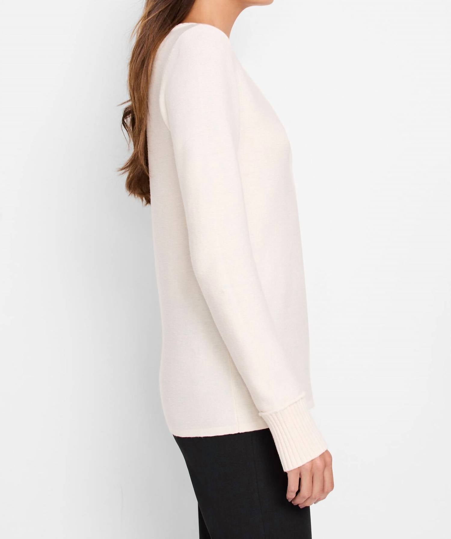 Nic + Zoe Baby Garter V-neck Sweater in classic cream - women's sweater - alternate view