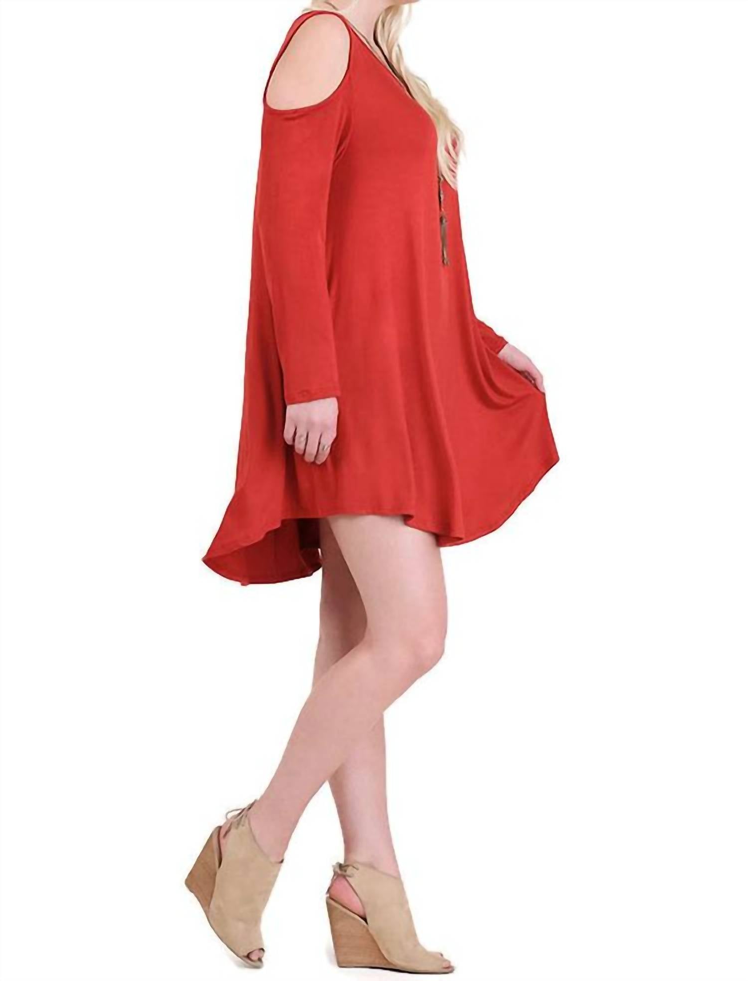 umgee Cold Shoulder T-shirt Dress in rust - women's dress - alternate view