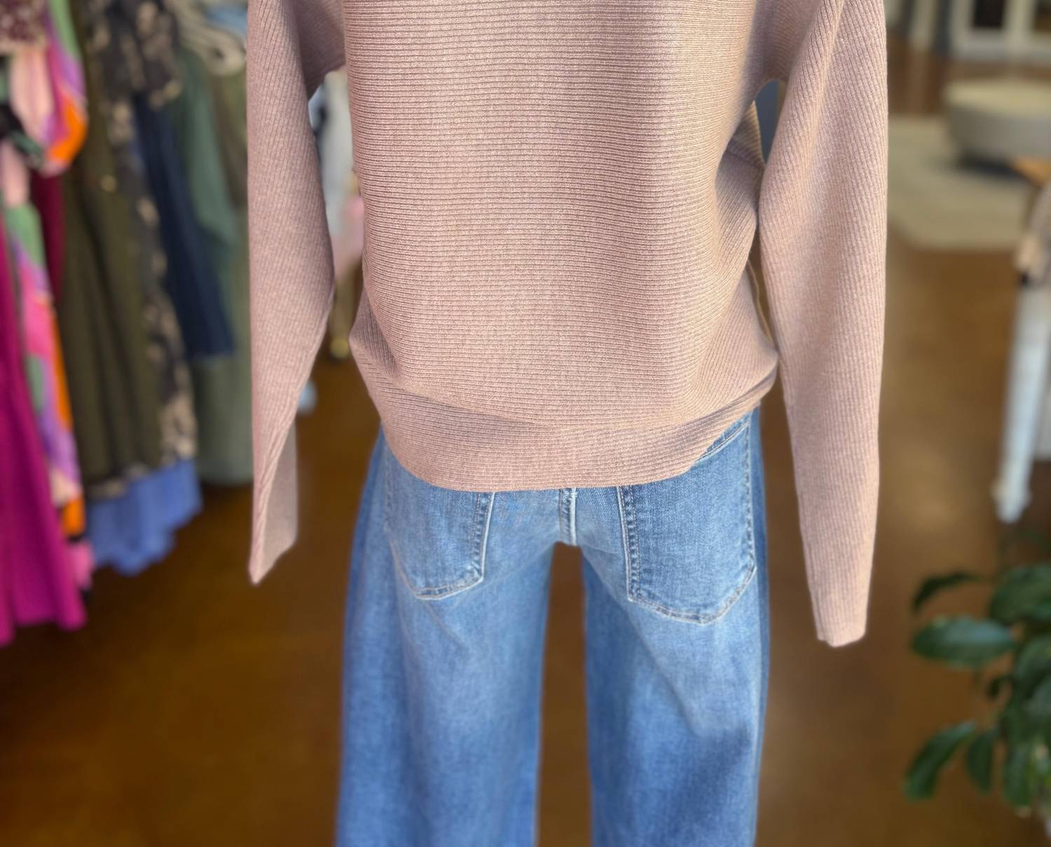 KLd. Signature Women's Boatneck Dolman Sweater in mocha - women's sweater - detail view