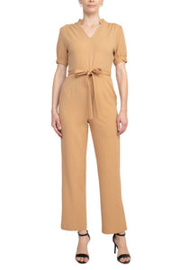 Nanette Lepore - V-neck Short Sleeve Tie Waist Solid Jumpsuit