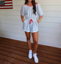 Bucketlist - Ribbed Band Trim Terry Romper