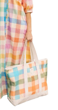 Sunshine Tienda - Women's Rainbow Plaid Tote Bag