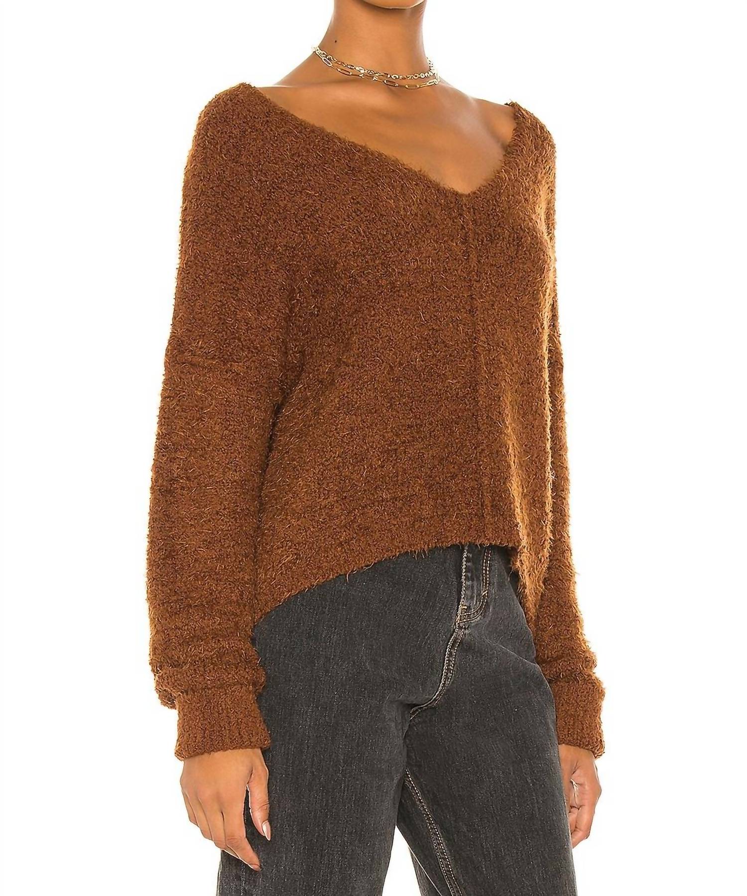 Free People Icing V-neck Pullover in mocha java - women's sweater - detail view