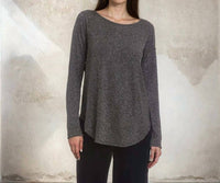Karen Kane Long Sleeve Metallic Stripe Shirttail Top - Petite in black with silver - women's long sleeve top - view 5