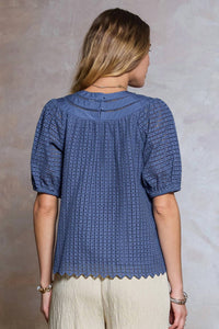 Current Air - Eyelet Embroidery Short Sleeve Blouse