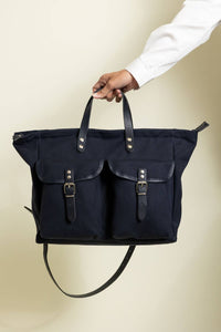 Zilla Canvas Cross Body Bag in blue with blue leather - women's bag