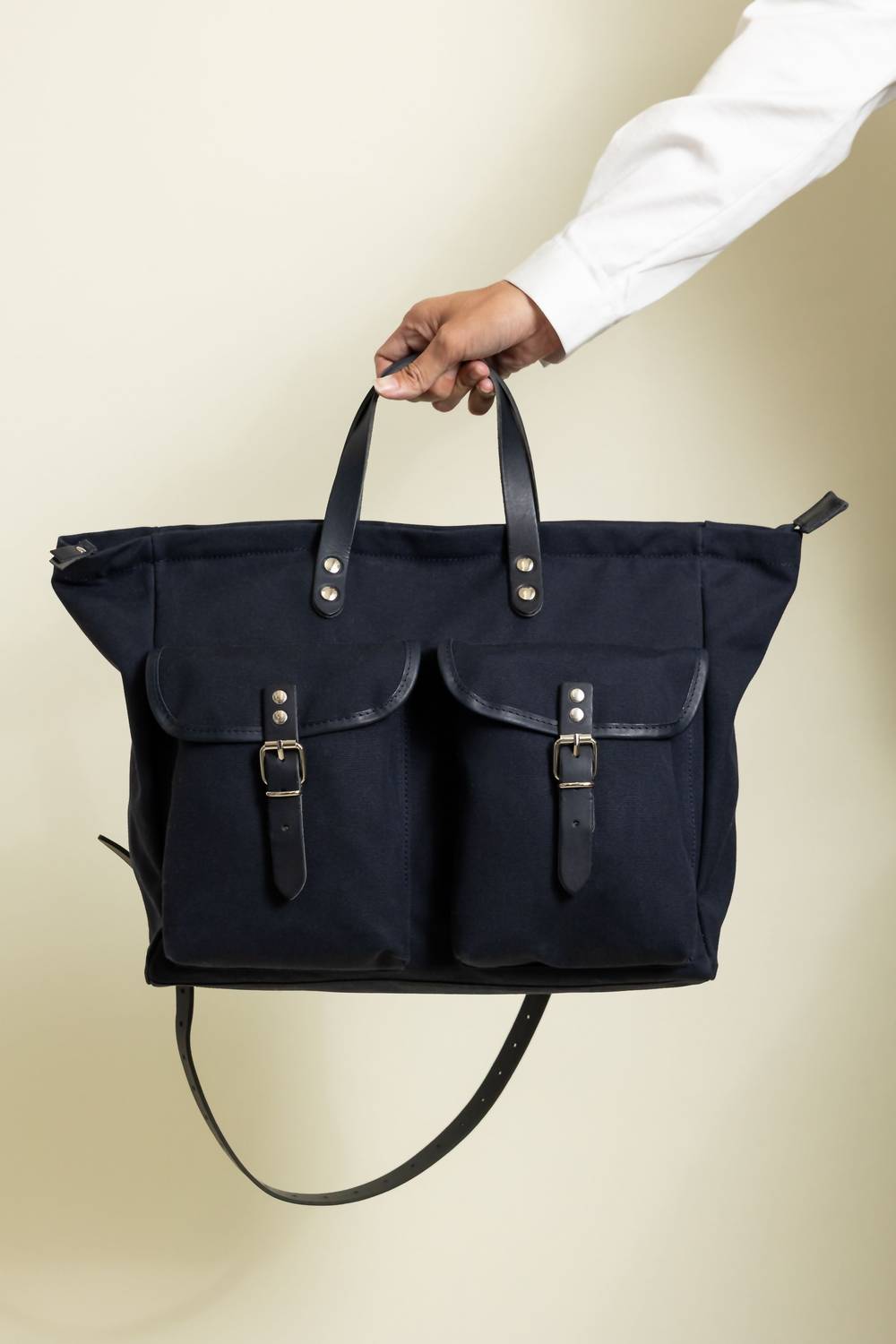 Zilla Canvas Cross Body Bag in blue with blue leather - women's bag