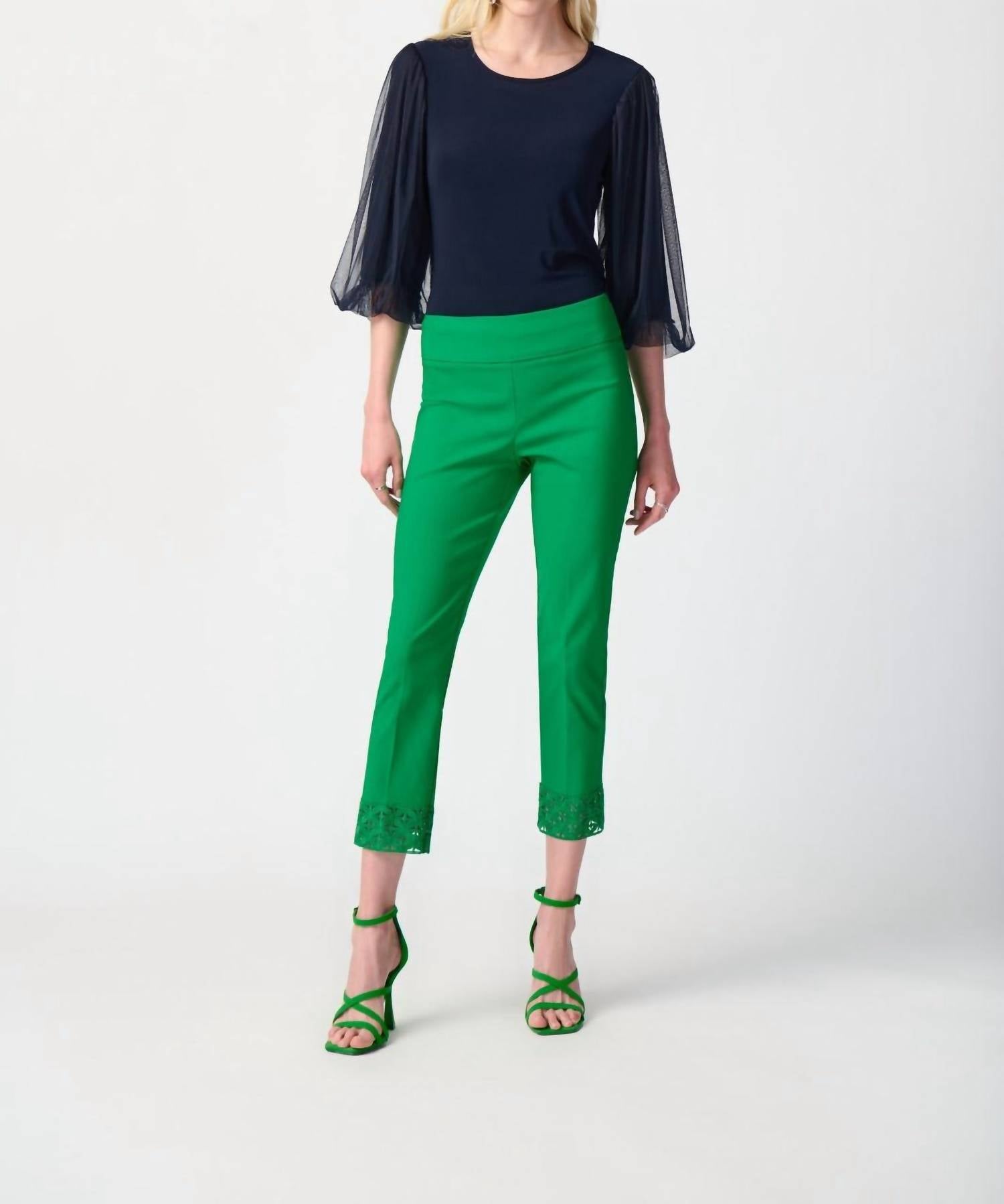 Joseph Ribkoff Slim Cropped Lace Trouser in green - women's pants