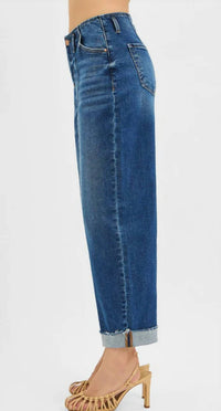 Risen - High Rise Fit Barrel Cuffed Jeans