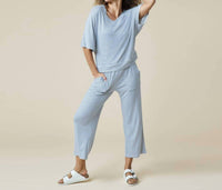 SOFTiES Dream Jersey Relaxed V-neck With Capri Lounge Set in indigo white - women's sleepwear