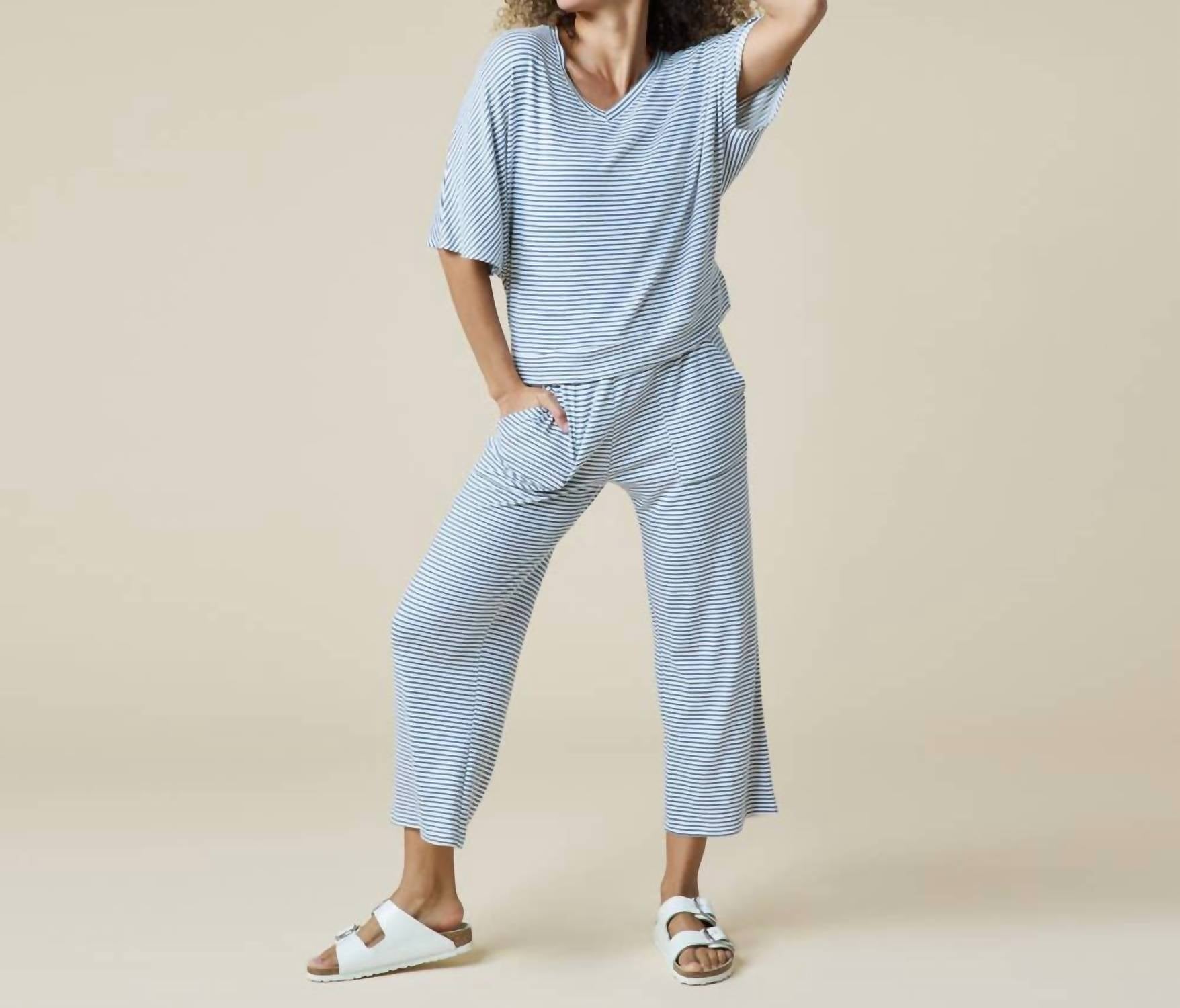 SOFTiES Dream Jersey Relaxed V-neck With Capri Lounge Set in indigo white - women's sleepwear