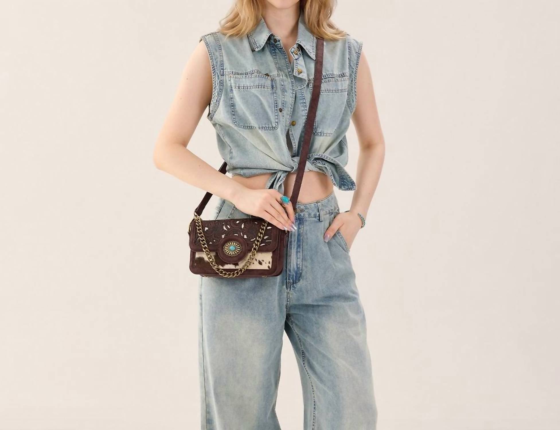 Trinity Ranch - Cowhide Floral Cutout Crossbody Bag