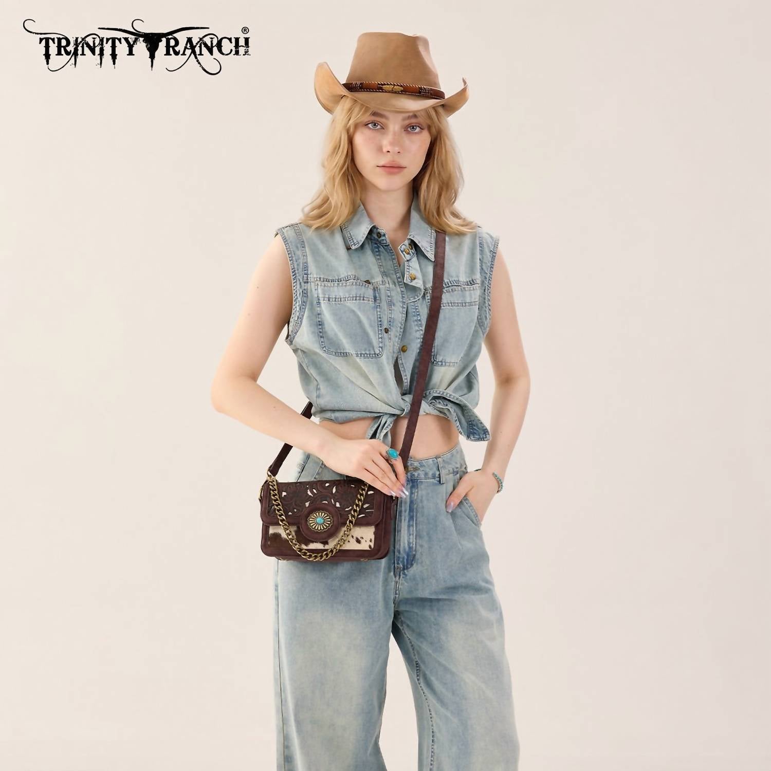 Trinity Ranch - Cowhide Floral Cutout Crossbody Bag