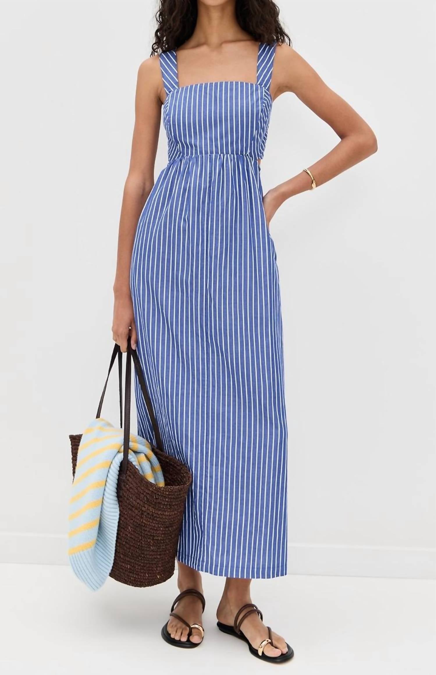 STATESIDE Poplin Stripe Dress in blue - women's dress - view 4