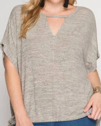 She + Sky - Drop Shoulder With Keyhole Accent Top - Plus