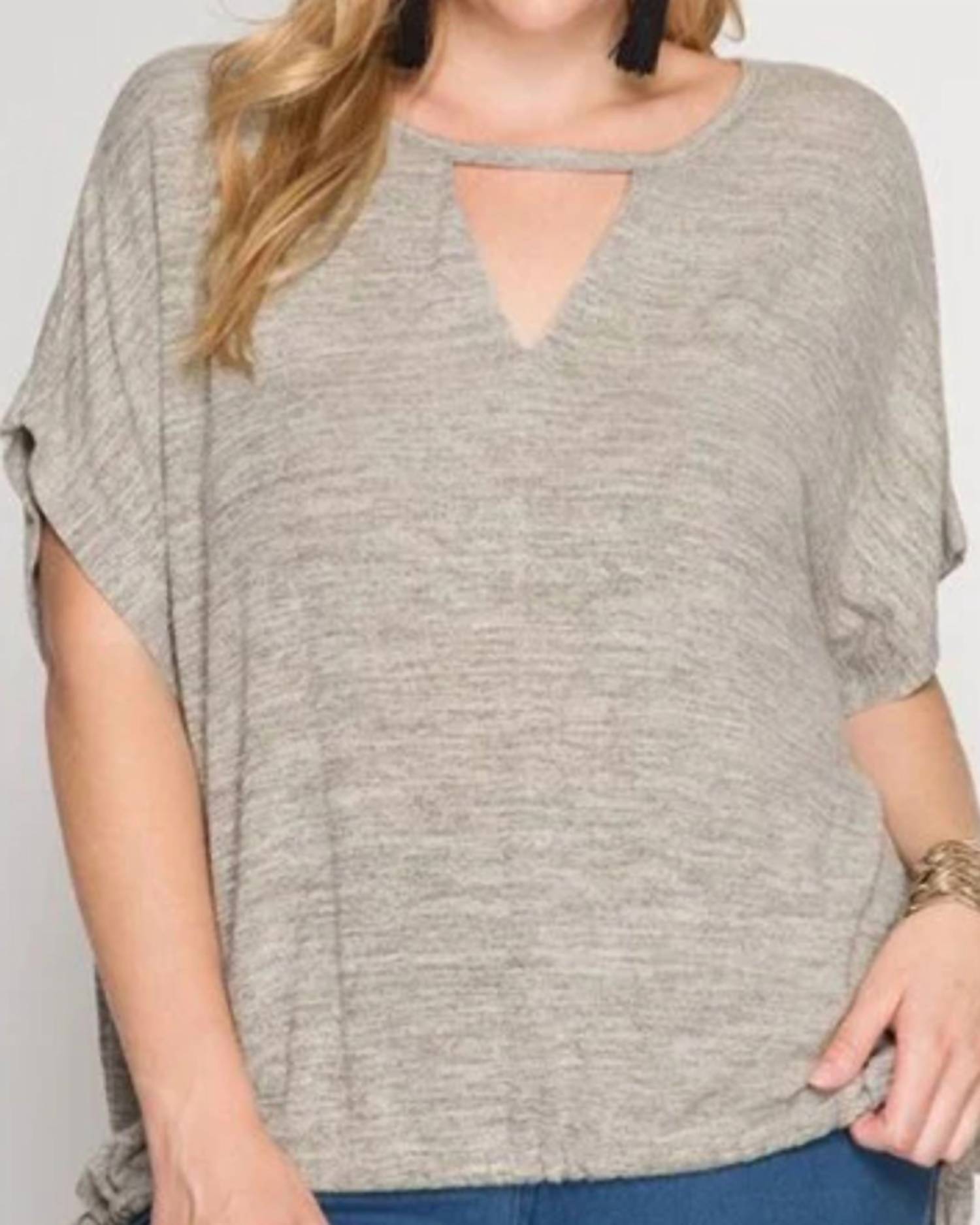 She + Sky - Drop Shoulder With Keyhole Accent Top - Plus