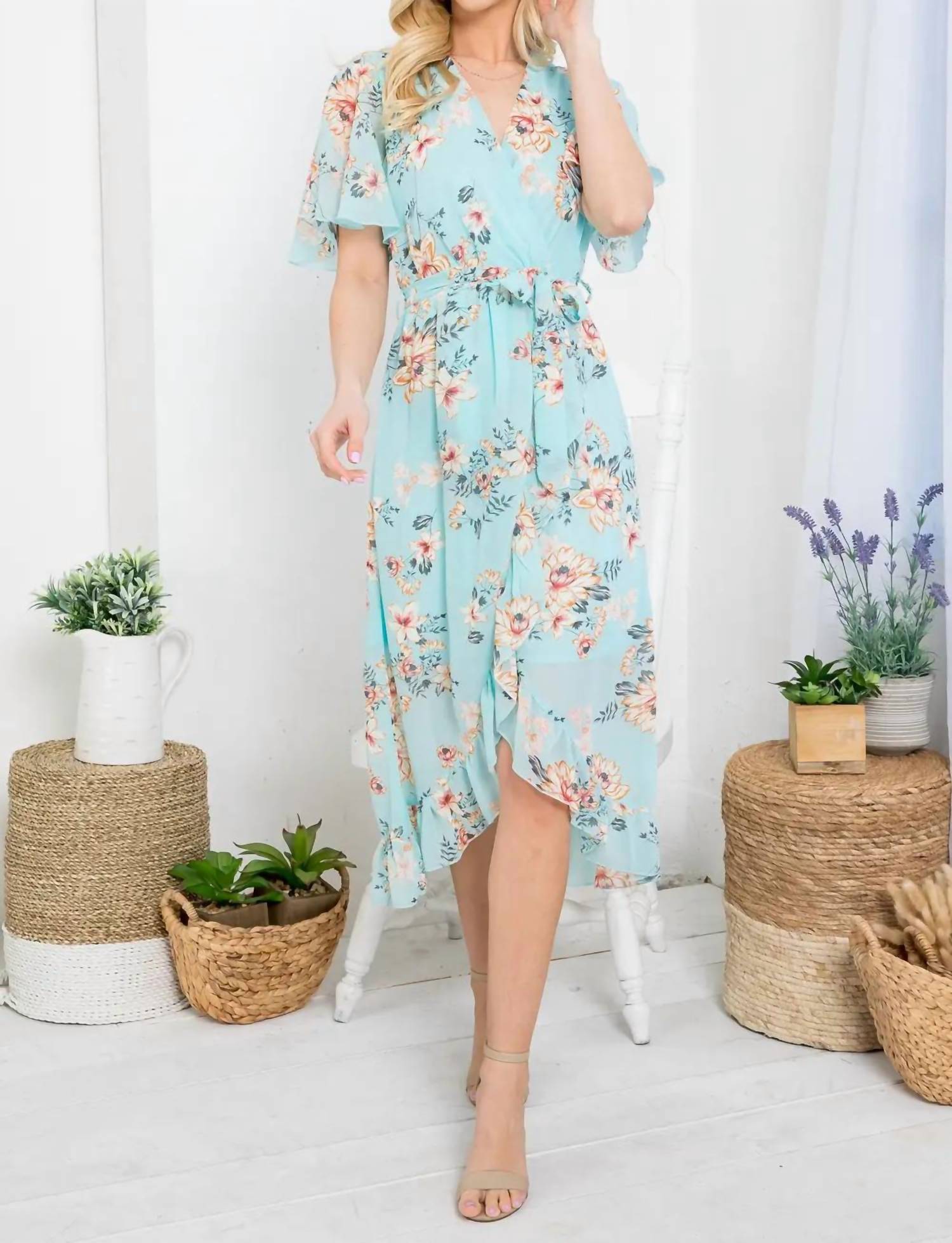 La Soul - Floral Faux Tie Wrap Dress
