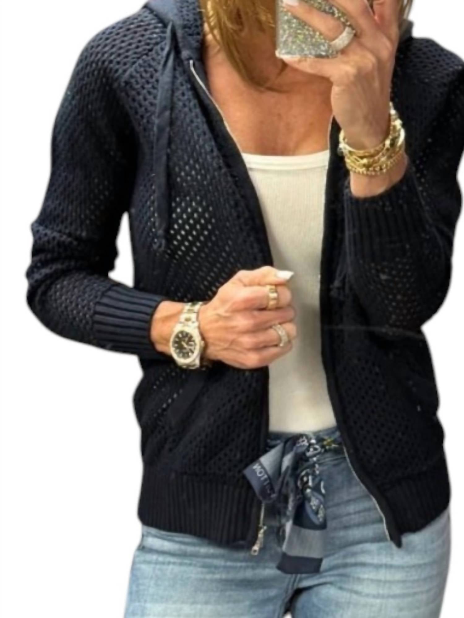 Just Madison - Madz Crochet Zip Hoodie Sweater