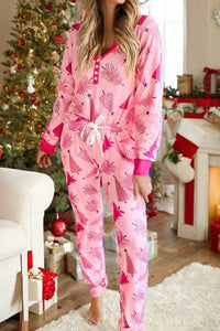 Kentce Fashion - Christmas Tree Print Drawstring Waist Lounge Set