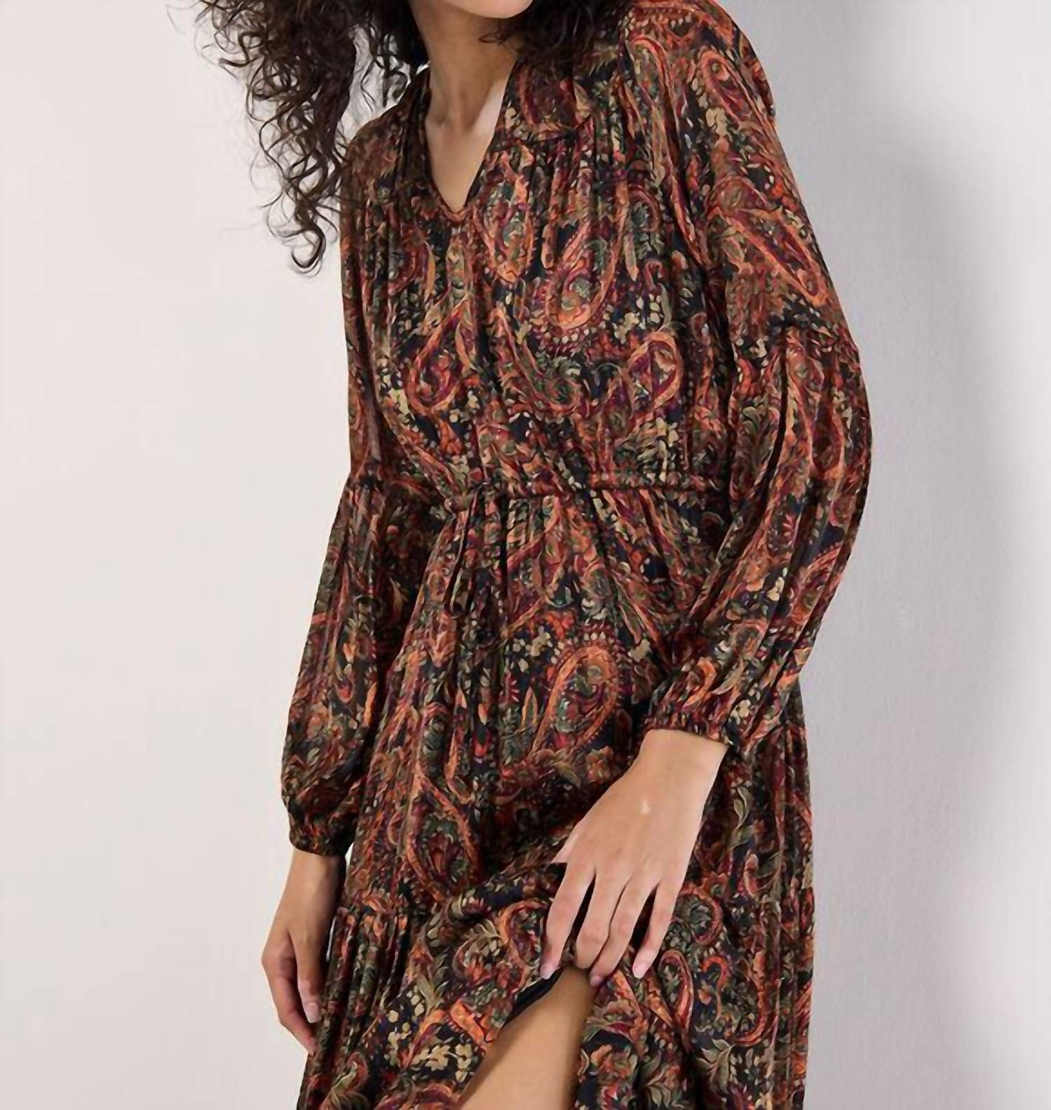 Apricot - Flowy Paisley Printed Maxi Dress