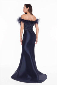 Terani Couture - Off-shoulder With Feather Detail Evening Gown