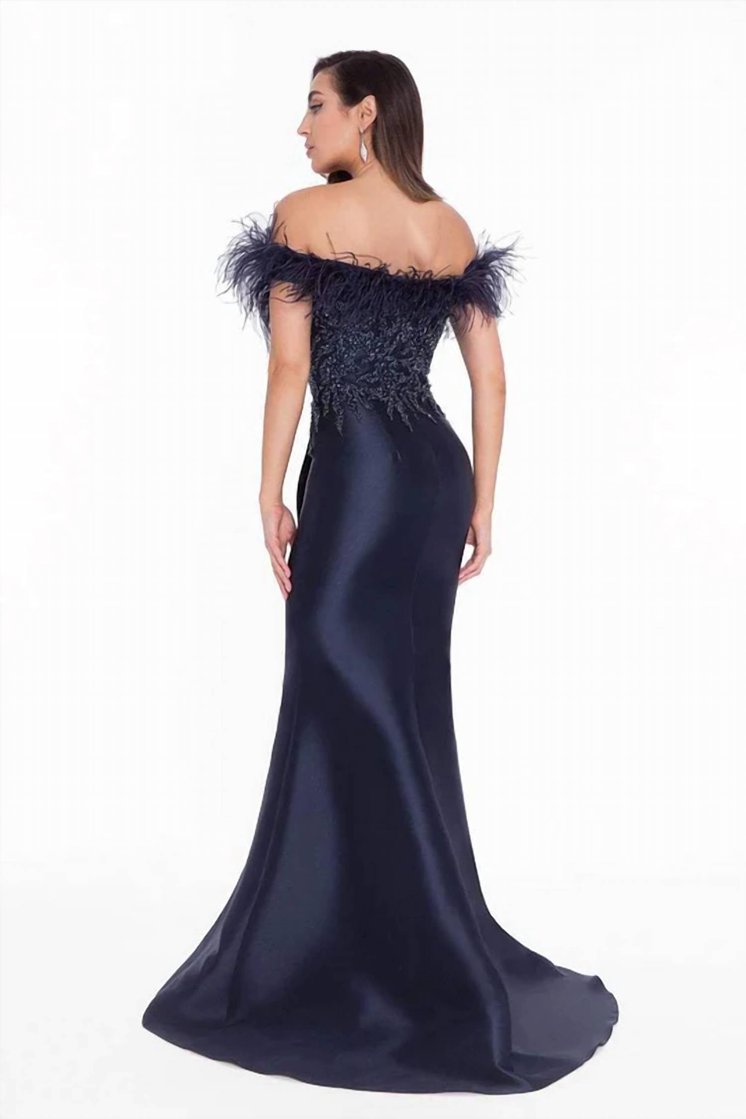 Terani Couture - Off-shoulder With Feather Detail Evening Gown