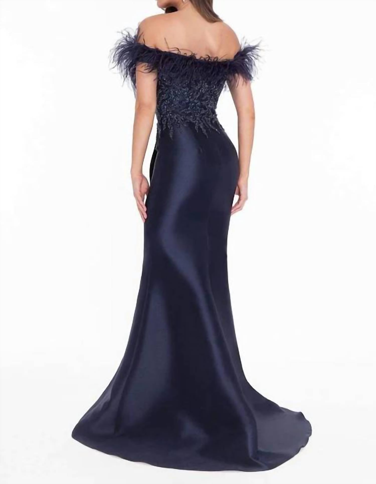 Terani Couture - Off-shoulder With Feather Detail Evening Gown