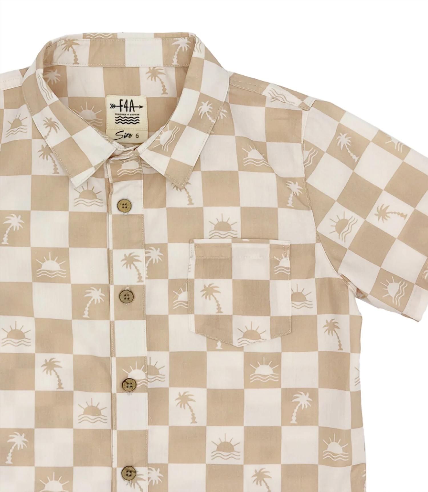 feather 4 arrow Boy's Checkerboard Print Short Sleeve Top in brown - kids' t-shirt - detail view