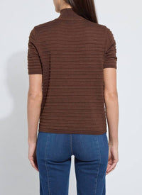 Lysse Lottie Smocked Mock Short Sleeve Sweater in polished wood - women's sweater - detail view