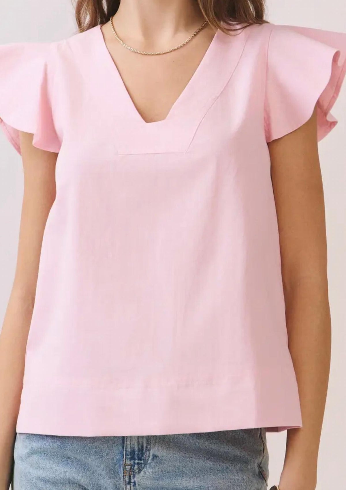 Tcec - Subtle Stitch Flutter Sleeve Top
