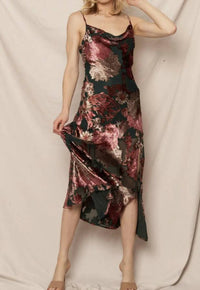 En Creme - Cowl Neck Floral Print Midi Dress