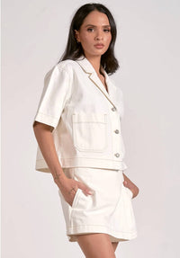 Elan - Jen Button Front Short Sleeve Top