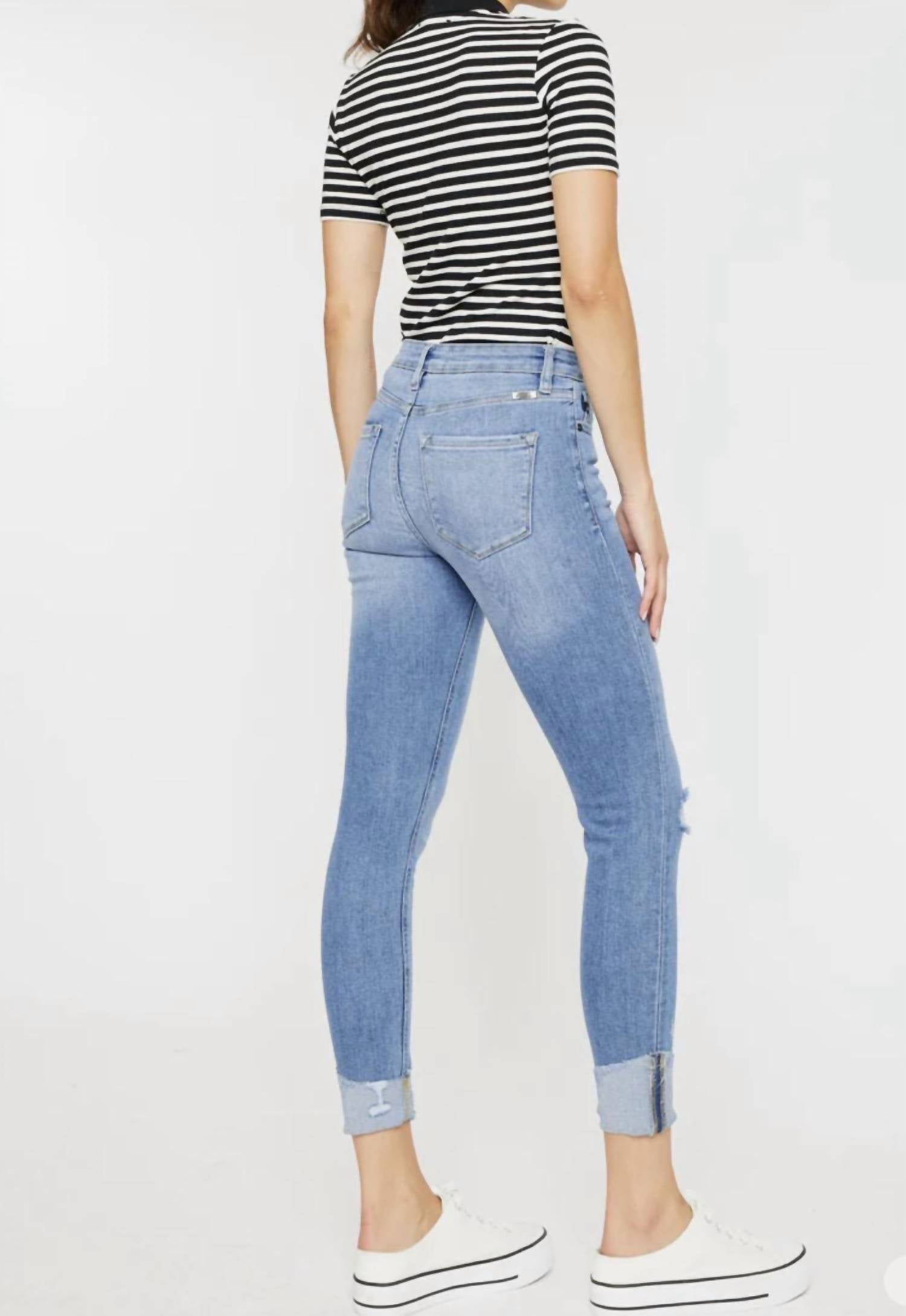 KanCan Irina High Rise Ankle Skinny Jean in blue - women's jeans - detail view