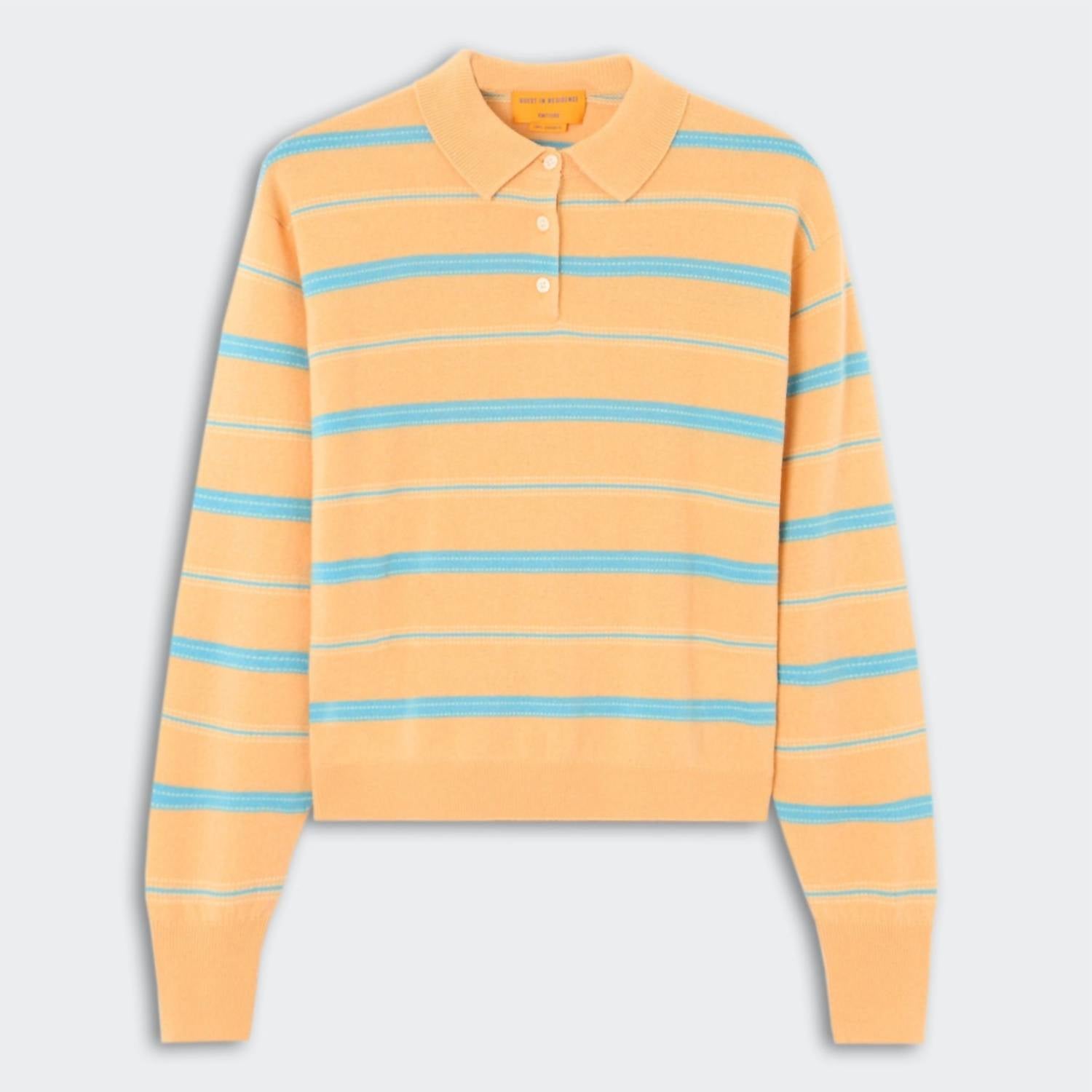 Guest In Residence Collegiate Stripe Polo in residence collegiate stripe polo in sorbet combo - women's long sleeve top - view 5