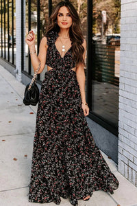 Fate - Floral Cutout Ruffle Strap Maxi Dress