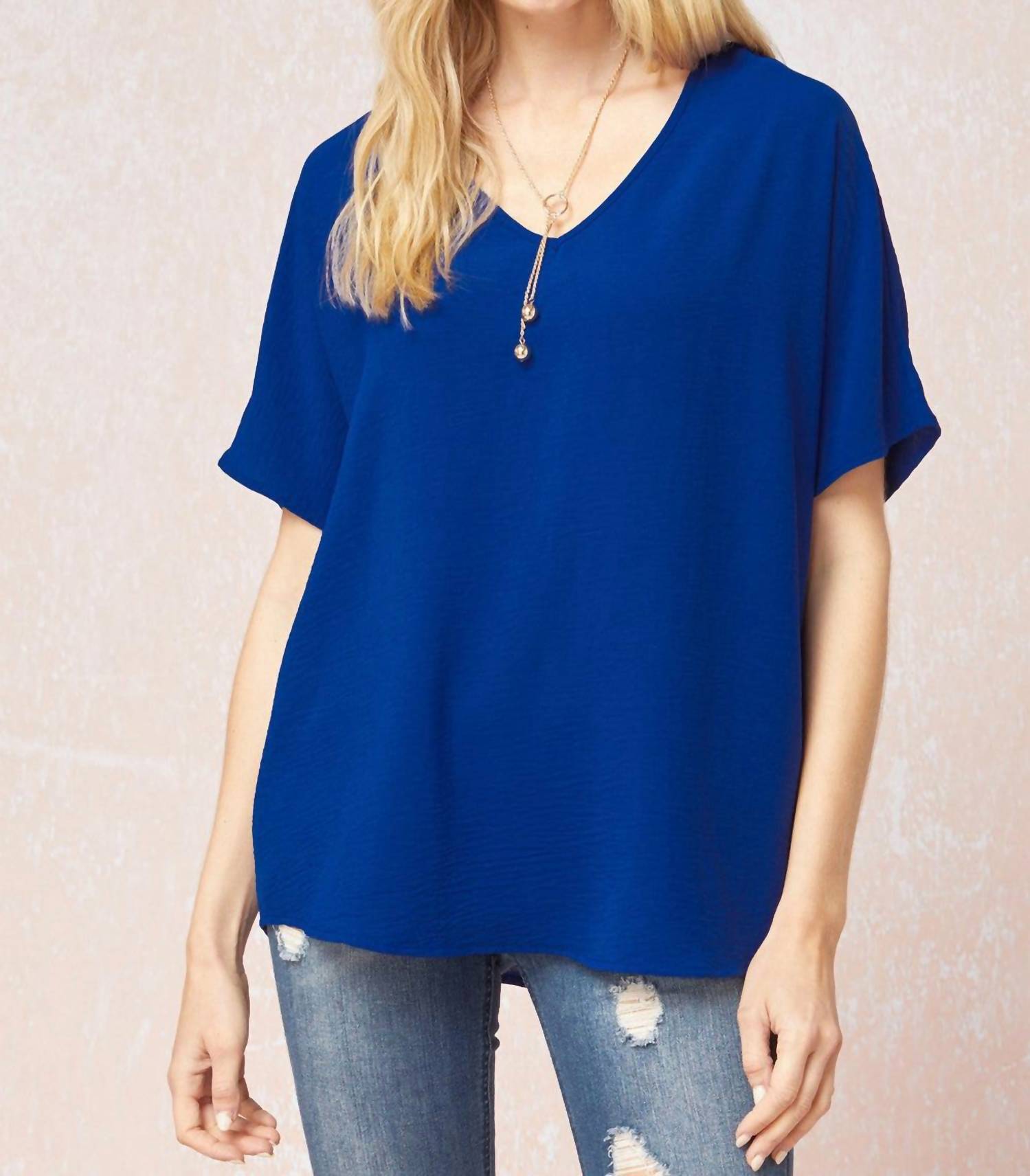 entro Solid V-neck Top in royal - women's t-shirt