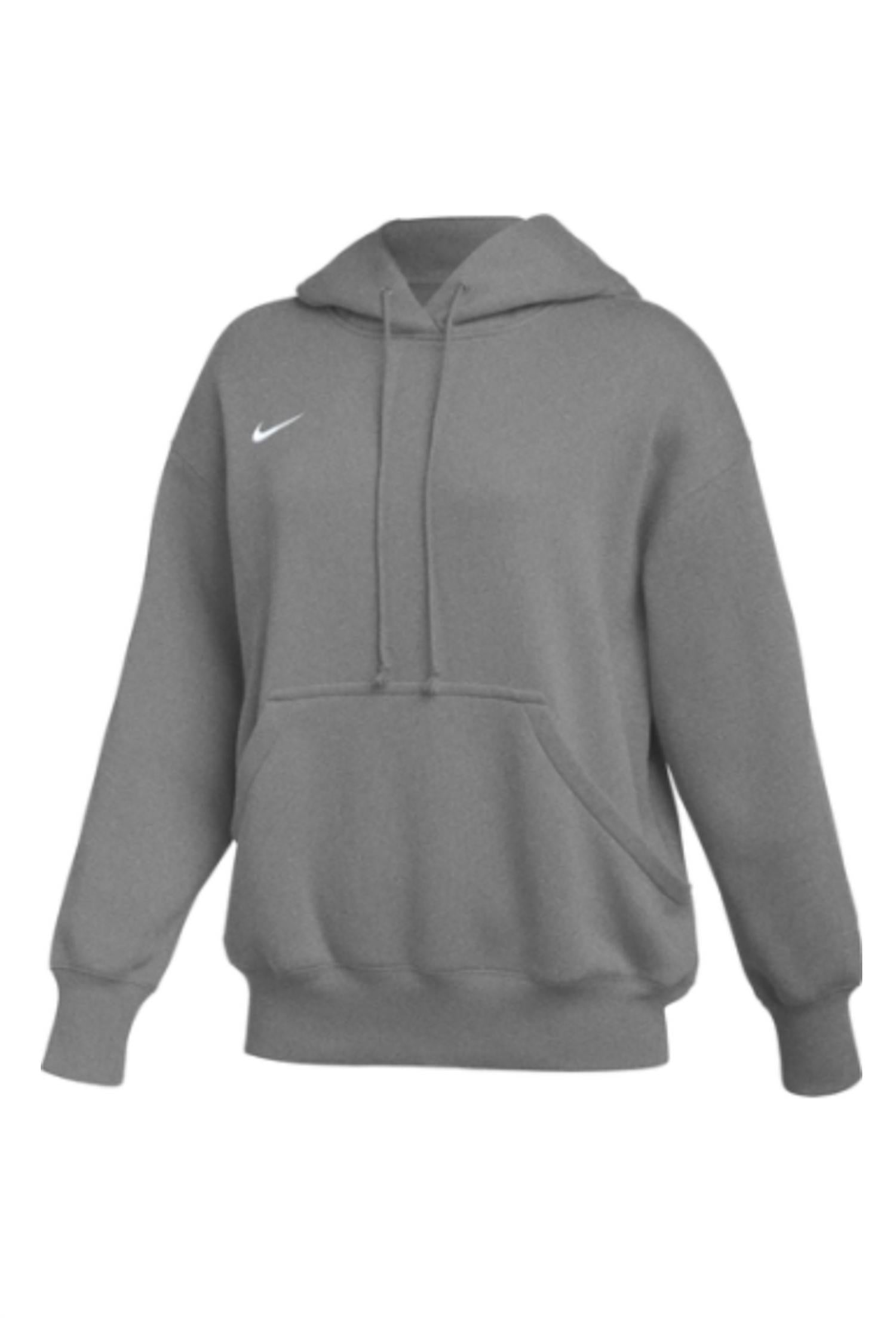 NIKE Women's Phoenix Fleece Pullover Hoodie in dark heather grey white 1 - women's top