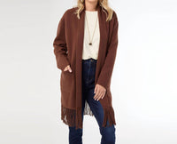 Coco + Carmen - Mid Length Cardigan With Fringe