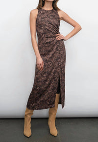 GREYLIN Marli Ruched Tie Front Midi Dress in brown - women's dress