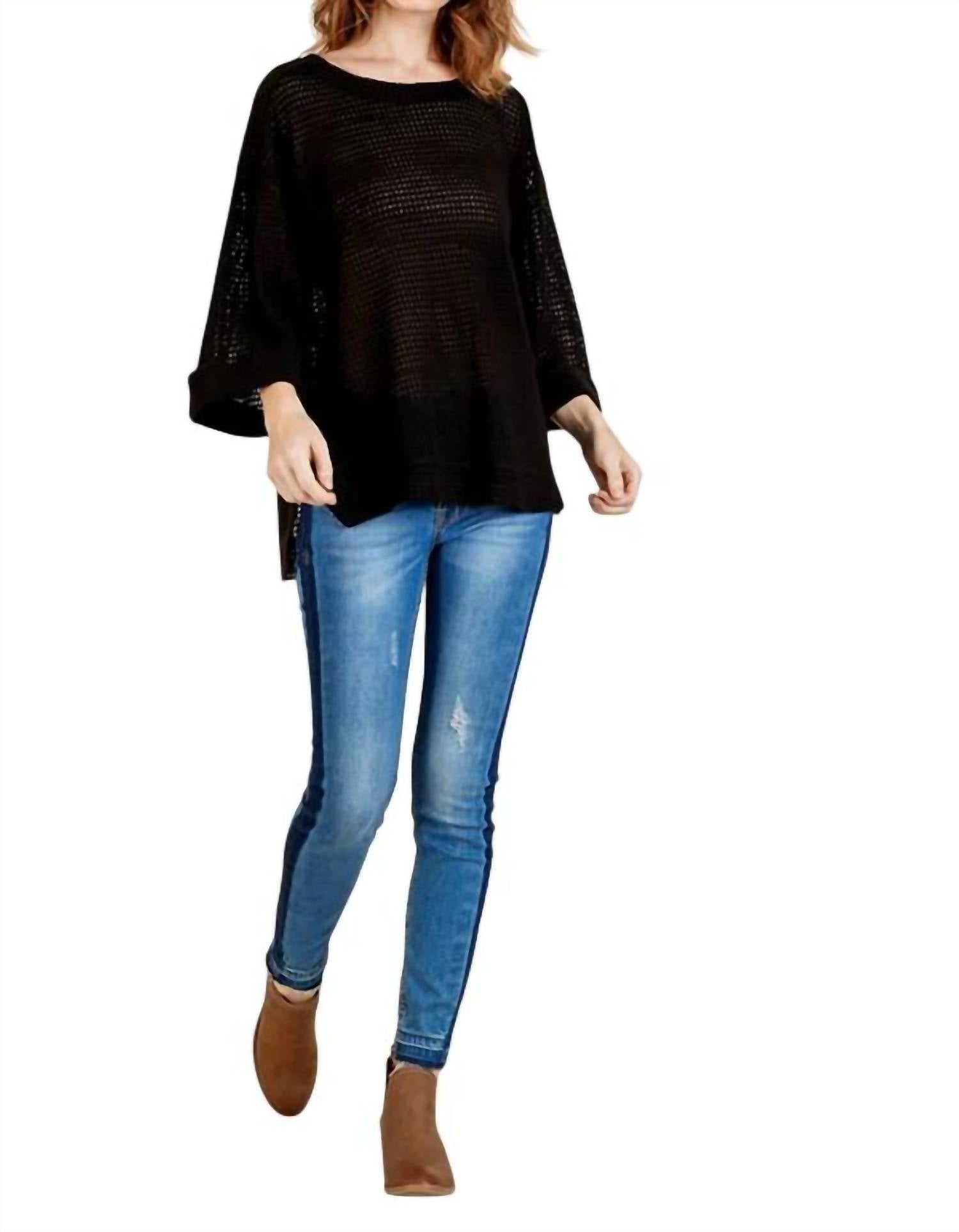 Umgee - High Low 3/4 Sleeve Waffle Knit Top