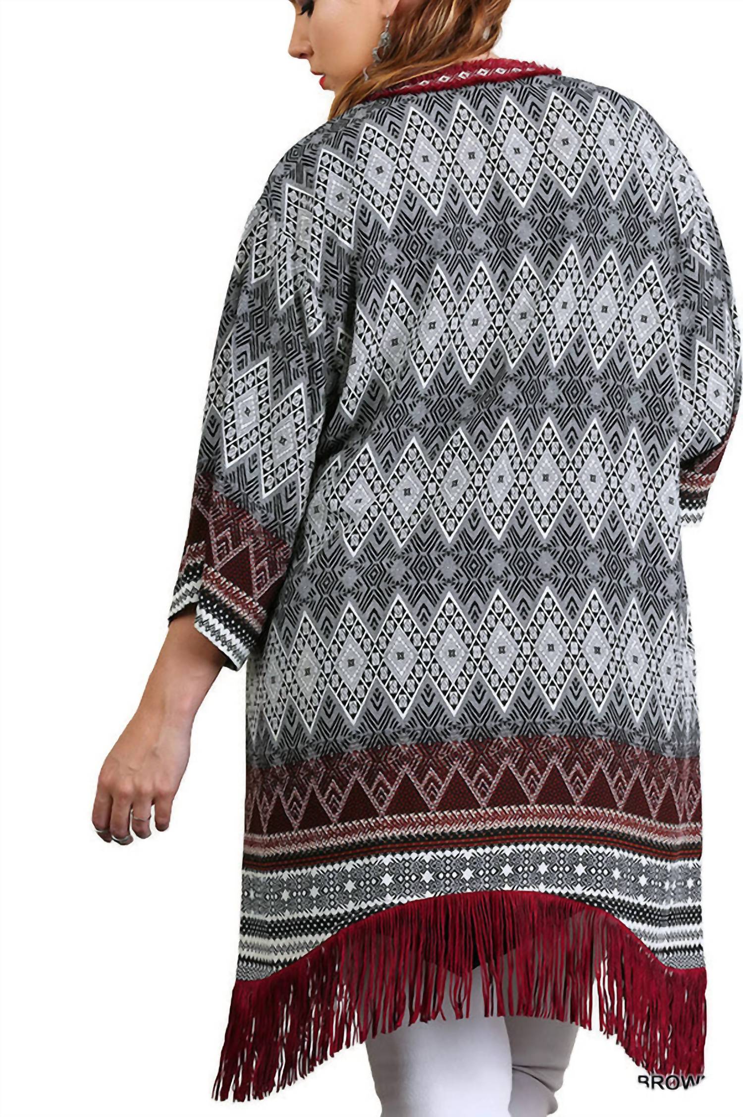 Umgee - Border Print Fringe Kimono