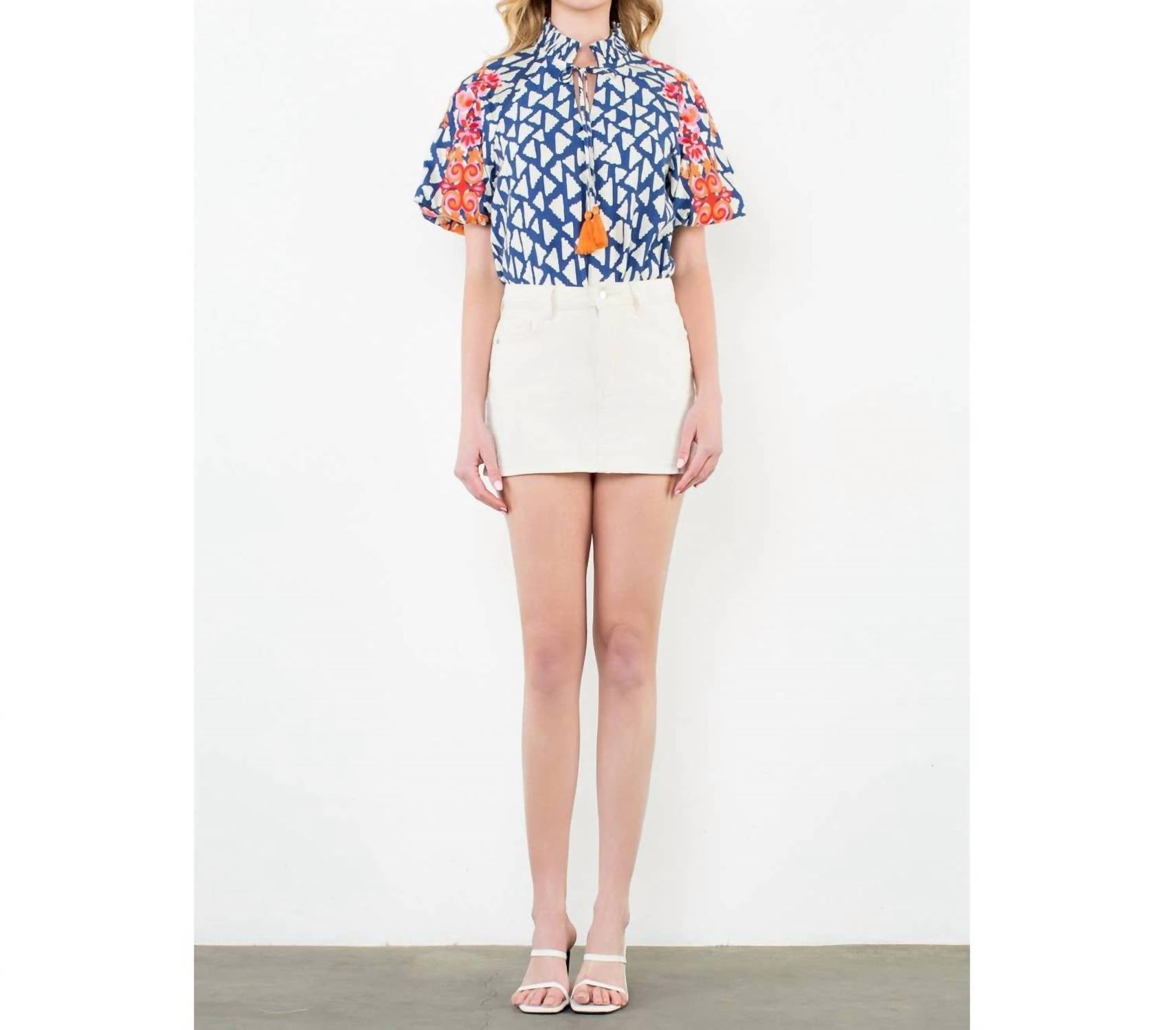 Thml - Embridered Puff Sleeve Print Top