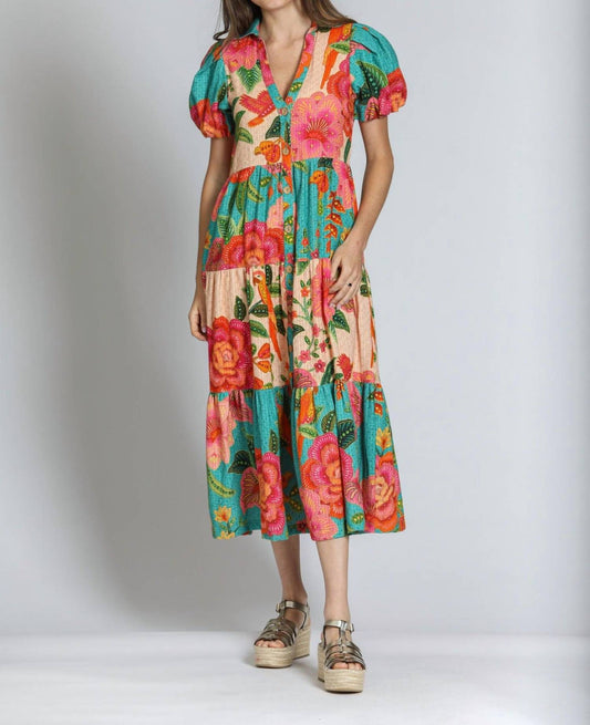 Apny - Mixed Print Long Tiered Dress