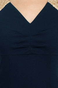 S.L. Fashions - V-neck Sequined Shoulder Slit Front Zipper Back Dress