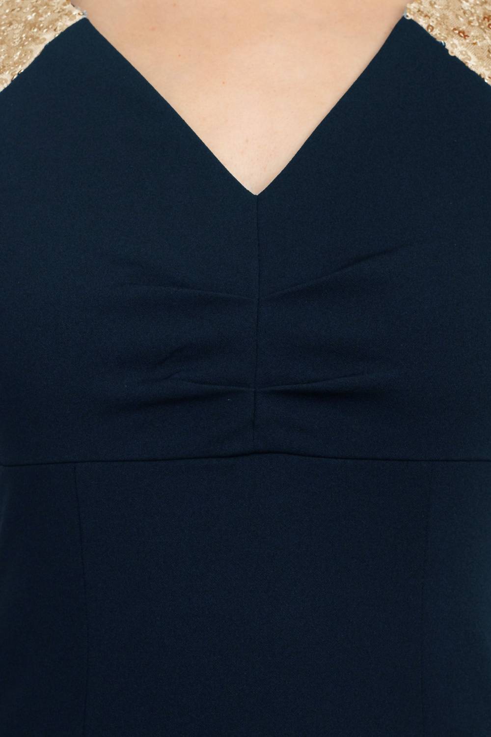 S.L. Fashions - V-neck Sequined Shoulder Slit Front Zipper Back Dress